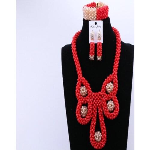 Red And Gold Nigerian Wedding African Beads Jewelry Sets Owl Christmas Costume Jewelry Set For Women Crystals Beads For Bride