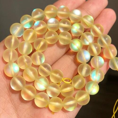 Frosted Austria Yellow Crystal MoonStone Glitter Round Natural Loose Beads For Jewelry Making Diy Bracelet Necklace 6 8 10 12mm