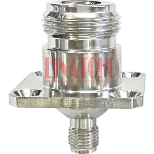 Brass RF 50 ohm N female to SMA female 4 holes flange panel connector