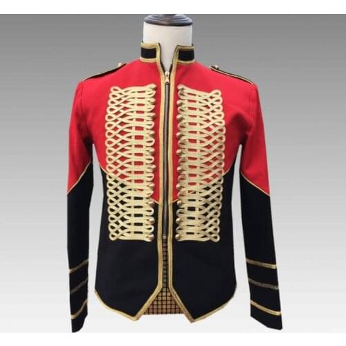 Blazer men suits designs jacket mens stage costumes singers Court personality black red splice clothes dance star style dress