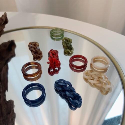New 2 PCs/set Ins Simple Colorful Retro Chain Resin Ring Personality Color Hollow Chain Rings For Women Girls Fashion Jewelry