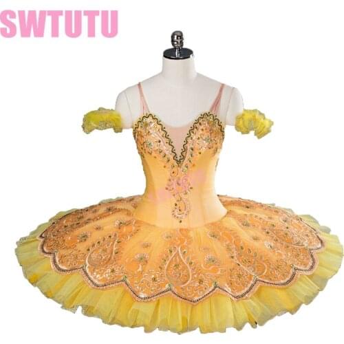 2017New Arrival!high quality gold yellow ballet tutu for girls embroidered professional tutu child ballet tutu costume BT9107