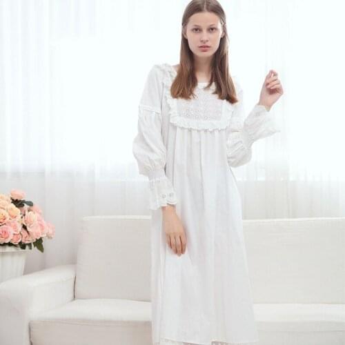 2019 New Womens 100% Cotton Homewear Dress Women Sleepwear Long Sleeve Cotton Lace Women Sexy Sleepwear plus size Solid Full