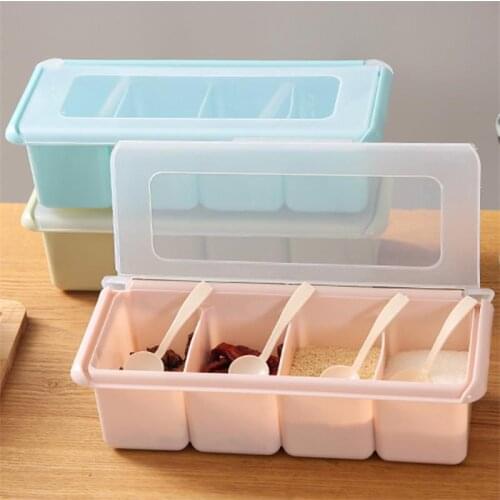 New Kitchenware Transparent Plastic 3 Grid 4 Grid Salt Shaker Ordinary Condiment Storage Box Spice Seasoning Container Case