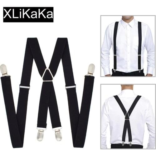 XLiKaKa 1 inch Suspenders Men Solid Color Polyester Elastic Adult Belt X-Shape Braces with 4 Clips for Women
