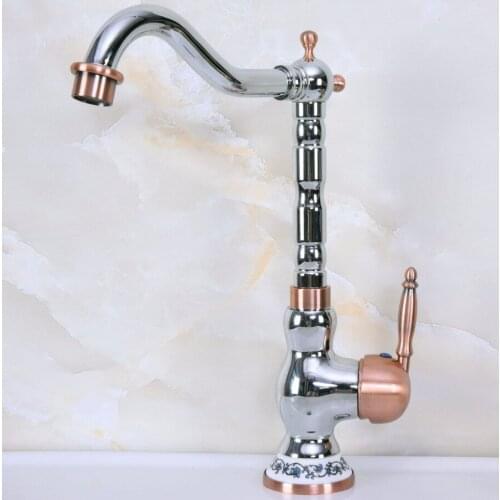 Polished Chrome Red Copper Brass Ceramic Swivel Spout Single Handle Kitchen/Bar Bathroom Sink Faucet Hot&Cold Mixer Tap anf907