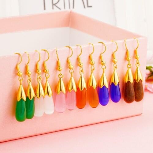Luxury 24k Gold Earings Tassel Imitation Precious Stone Cats Eye Dangle Earrings for Women 2020 Ear Jewerly Wholesale Jewelry