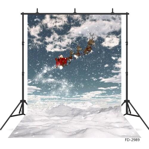 Christmas Sledge Santa Claus Reindeer Sky Snow Photography Background Vinyl Photoshoot Backdrop Studio for Children Baby Family