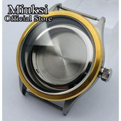 Miuksi 41mm silver case gold bezel sapphire glass fit ETA 2836 Miyota 8205 8215 821A Mingzhu DG 2813 3804 Seagull 1612 movement