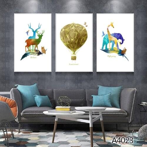 Modern Oil Painting Print on Canvas 3pcs Modular Color Cartoon Animal Canvas Printing Wall Art Picture Painting for Home Decor