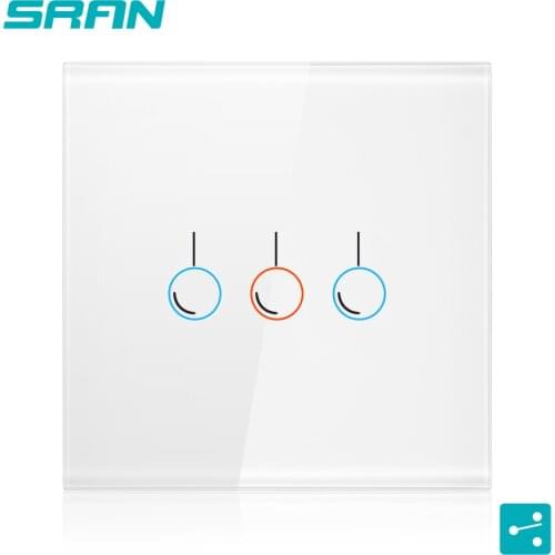 SRAN 20% off for 2,EU back size crystal glass panel 86mm*86mm with led Green 3gang 2way touch switch for stairs and interrupted