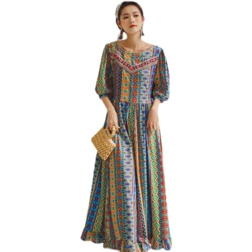 Embroidered Vintage India Pakistan Clothing Bohemian Style Boho Casual Long Maxi Robe Saree Indian Dress Women Kurties Pakistani