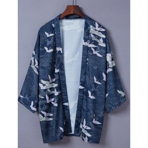 Japanese Kimono Coat Print Couple Kimono Cardigan Three Quarter Sleeve Thin Top Woman Loose Outer Garment