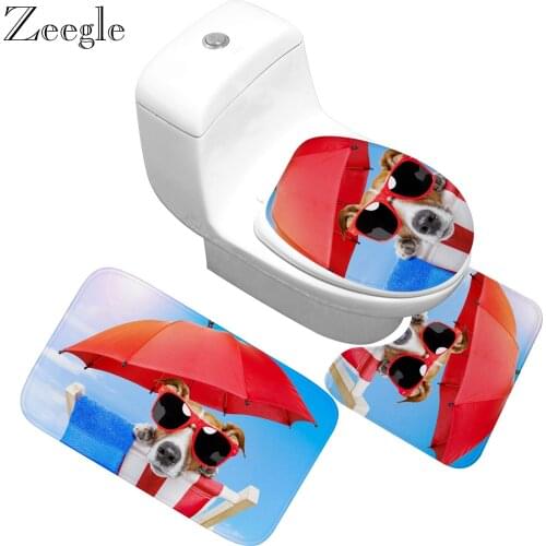 Zeegle Dog Printed Bath Mat for Bathroom Flannel Non Slip Toilet Carpet Shower Room Mats Absorbent Bathroom Foot Mats