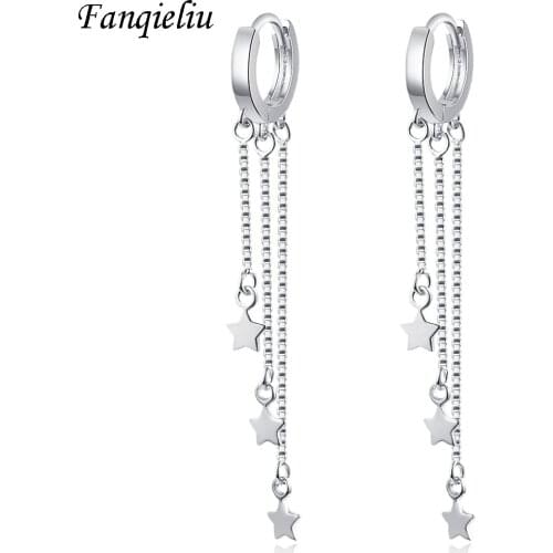Fanqieliu 3PCS Box Chains Charms Star Long Hoop Earrings 925 Sterling Silver Earring For Women Casual Hoops Girl FQL20465