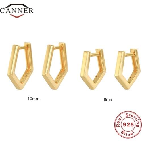 CANNER 100% Real 925 Sterling Silver Pentagon Stud Earrings For Women 8/10mm Piercing Huggie Earring Earings Jewelry Pendientes