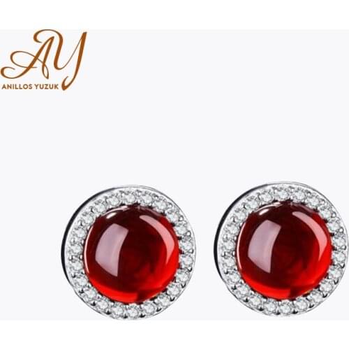 Anillos Yuzuk Circular Red Green Chalcedony Stud Earrings For Women 925 Sterling Sliver Wedding Earrings Fashion Jewelry Gifts