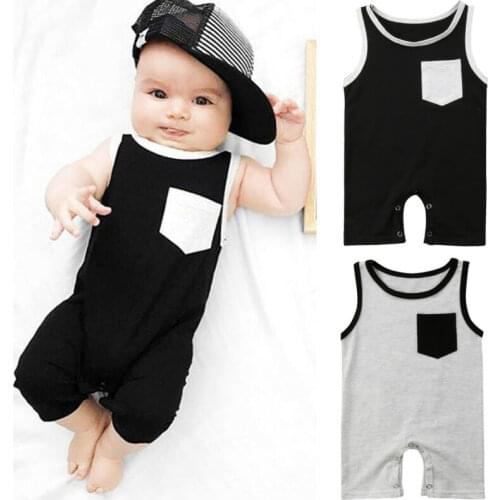 Baby Romper Girls Boys Unisex Sleeveless Vest Romper with Pockge Short Pants Jumpsuit Summer Cotton Outfits Clothes 0-24M