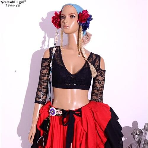 Belly Dance Top Ats Tribal Lace Choli Long Sleeve Womens Costume BNN26