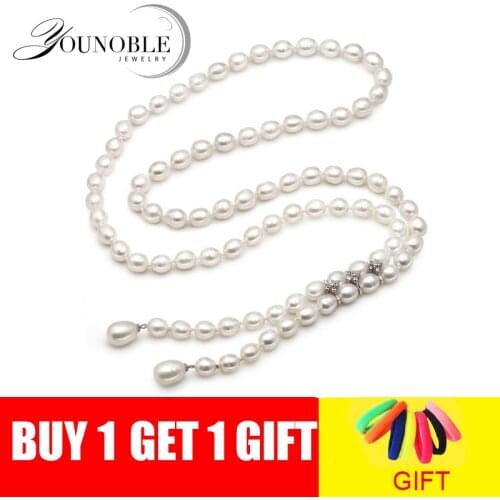 Real natural long Pearl Necklace Women,Water Drop Freshwater Pearl Chain Collar birthday gift