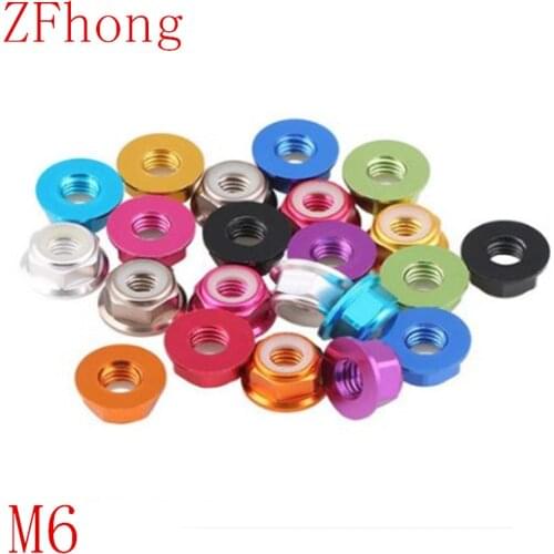 10PCS M6 colourful Aluminum Alloy Flange Nylon Insert Lock Nut Self-Locking Nut