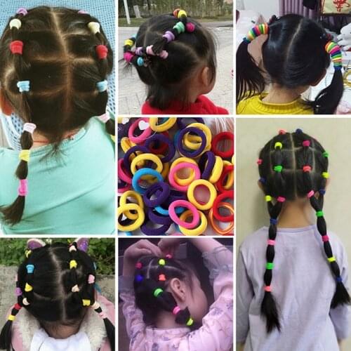 100PCS Small Hair Ties Elastic No Crease Ponytail Holders Hair Bands Ponytail Ties Colorful Hair Ring Elastic Rubber Band