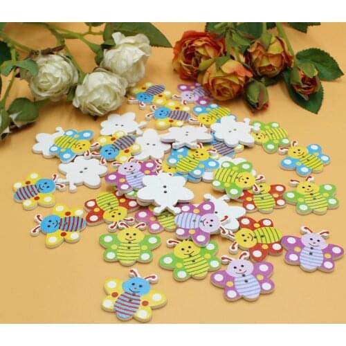 50pcs/lot Mix Natural bee buttons Wooden Randomly Mix Decorative Wooden Buttons For Crafts Sewing Supplies Scrapbooking 2 Holes