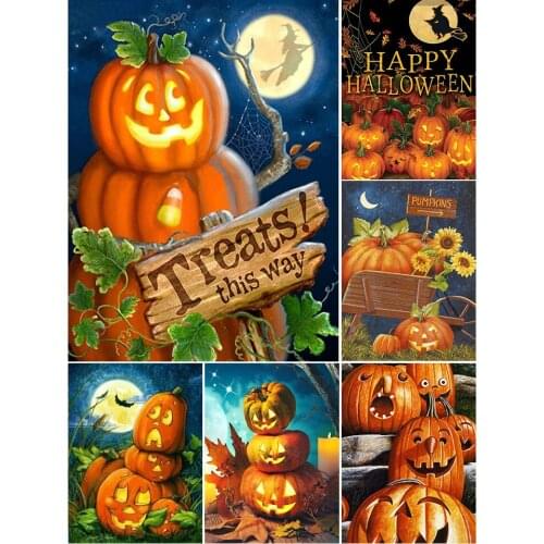 5D DIY Diamond Painting Pumpkin Halloween Gift Cross Stitch Kit Full Drill Embroidery Cartoon Mosaic Art Picture Crystal Sale