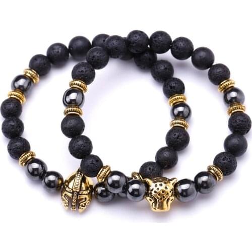 6pcs Hot Natural stone Amazonite gold leopard head helmet bracelet lava rock black bracelet meditation for Jewelry Making Free