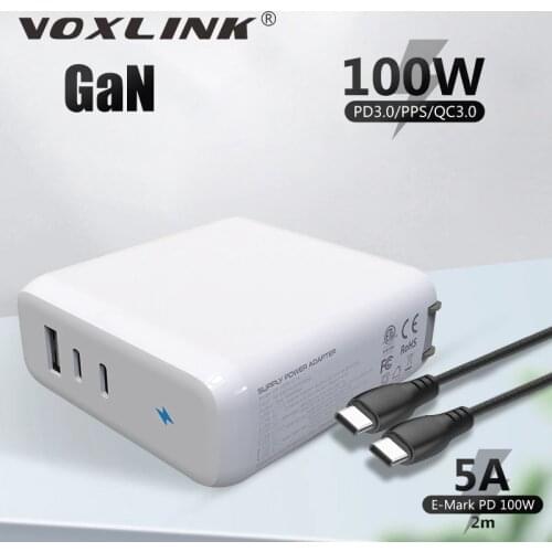 VOXLINK 100W 3-Port GaN 2 USB C Power Adapter PD Quick Charger for Macbook and Tablet IPhone Xiaomi USB Type C Phone Accessories