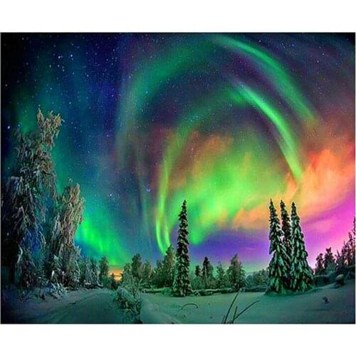 5d diamond painting Northern Lights landscape tree pattern diy diamond embroidery canvas resin rhinestone diamond mosaic