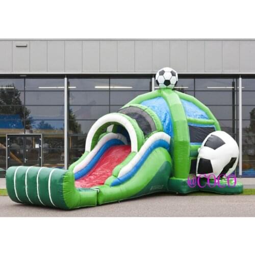 Free ship to port, 9.5x5x4.5m high Inflatable jumping house, multiplay soccer theme bouncy house with slide for kids