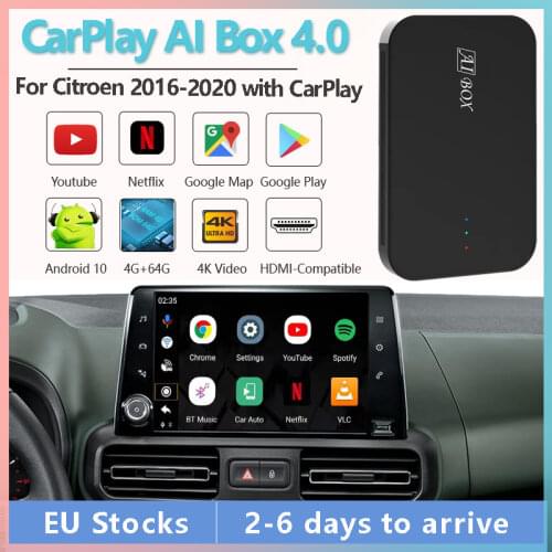 Wireless CarPlay Ai Box Supports YouTube Netflix Video GPS Navigation, for Citroen C3 C4 C5 C6; C3 C4 C5 Air Cross with CarPlay
