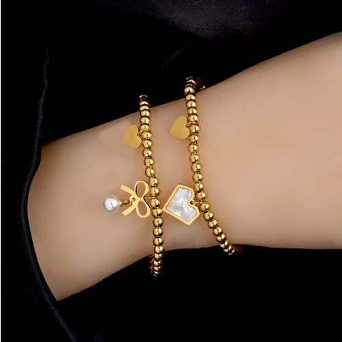 No fading 316L stainless steel bracelet heart-shaped butteryfly bow pendant romantic sweet fashion womens gift jewelry