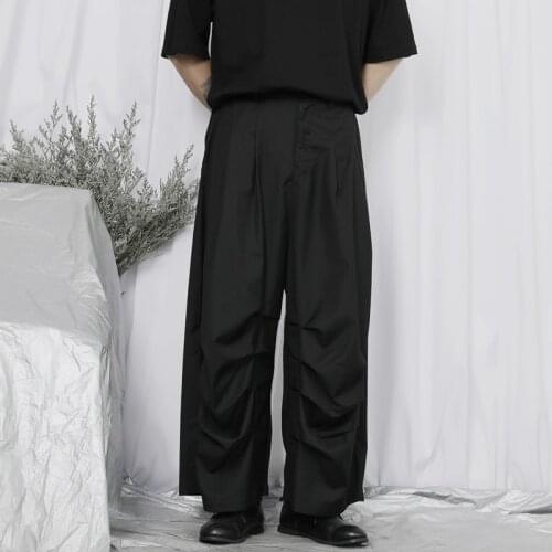 Original mens casual pants mens loose wide leg pants Japanese Yamamoto pleated design vertical wide leg pants