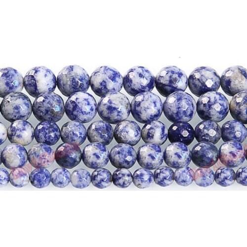 Fctory Price Natural Stone Faceted Blue Spot Round Beads 16" Strand 4 6 8 10 12MM Pick Size For Jewelry Making diy