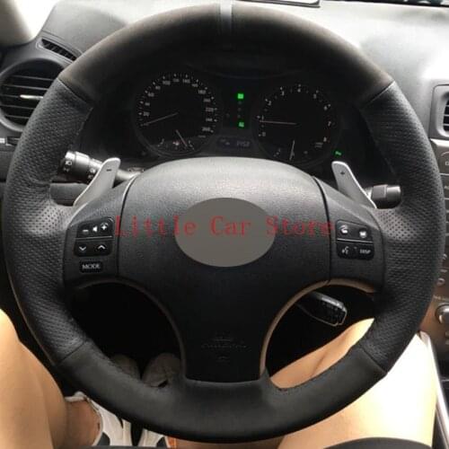 Black Leather Suede DIY Hand-stitched Car Steering Wheel Cover For Lexus IS is250 is300 is350