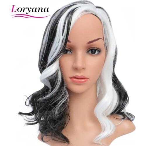 Loryana Black And White Short Bob Wavy Synthetic Wigs Cosplay Wigs Water Wave Hair For Women New Style