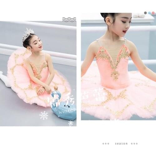 Honey Orange Childrens Professional Ballet Tutu Swan Lake Tutu Pancake Girl Ballerina Sleeping Beauty Group Performance Dress