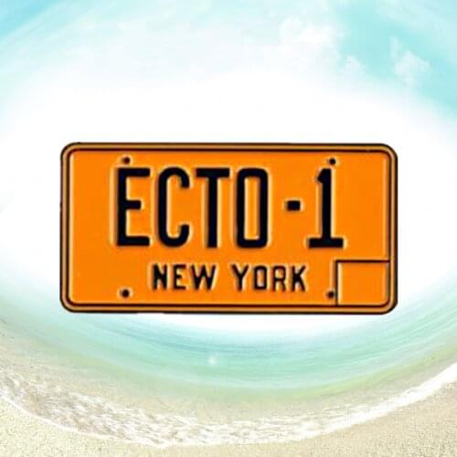 Ghostbusters Afterlife Ecto-1 Licence Number Plate Lapel Pin Yellow Orange Ghost Busters brooch Movie Prop badge