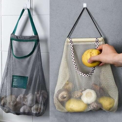 Hangable Storage Mesh Bag Moisture-proof and Breathable Kitchen Hollow Hanging Bag Portable Handle Storage Bag