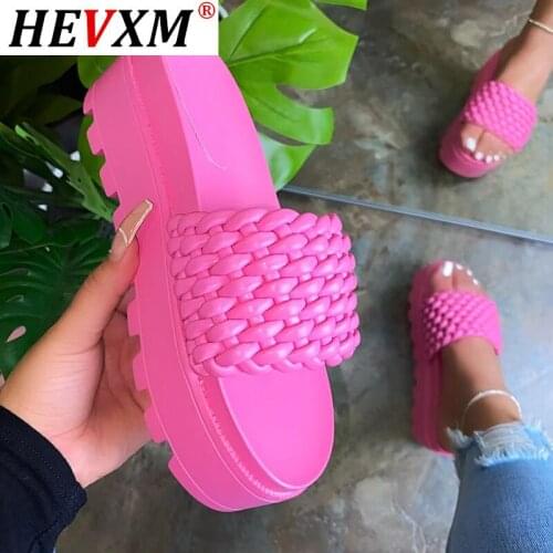 HEVXM 2021 Summer Sandals Open Toe Mid Heel Fashion Woven Slippers Solid Color Outdoor Womens Shoes Plus Size 43