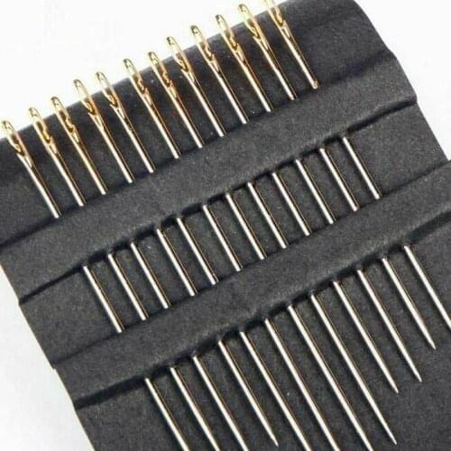 12pcs/set Self-Threading Sewing Needles Assorted Sizes Stainless Steel Thread Stitching Pins Big Eye Set for DIY Jewelry Making
