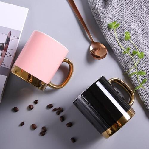 Ceramic Coffee Mug with Gold Handle Handmade Tea Cup Travel Kitchen Tableware Wedding Party Gift