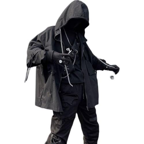 2021 Spring Men Oversize Jacket Dark Style Cool Fashion Chic Hooded Coat Safari Style Casual Loose Coat