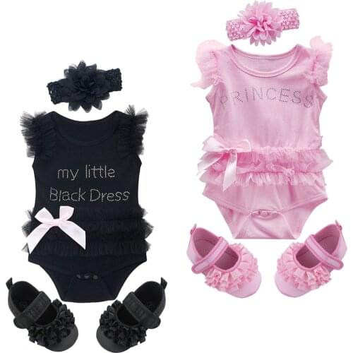 Baby Girl Summer Bodysuit Newborn Princess Baptism Birthday Outfit Infant Party Gift Clothes Christening Shoes Headbands Romper