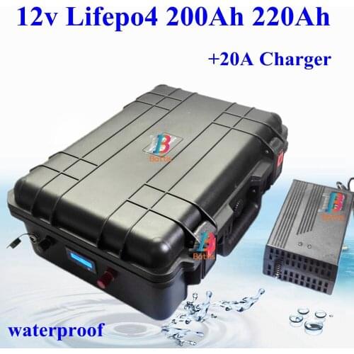 Lifepo4 lithium iron phosphate 12v 200Ah 220Ah battery for solar wind energy fishing boat EV RV UPS AGV UPS yacht + 20A charger