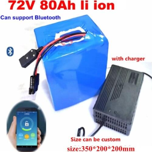 72v 80Ah li-ion with bluetooth BMS APP lithium ion for 7000w scooter bicycle battery bike tricycle motorhome +10A charger