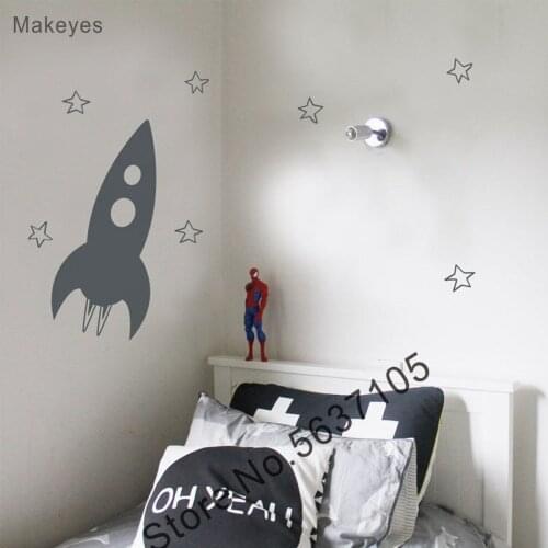 Makeyes Rocket Kids Wall Stickers Baby Bedroom Satrs Decor Wall Decals Vinyl Wall Art Home Children Decoration Gift Rocket Q634