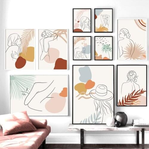 Minimalist Palm Leaf Vogue Girl Wall Art Canvas Painting Nordic Posters And Prints Abstract Wall Pictures For Living Room Decor